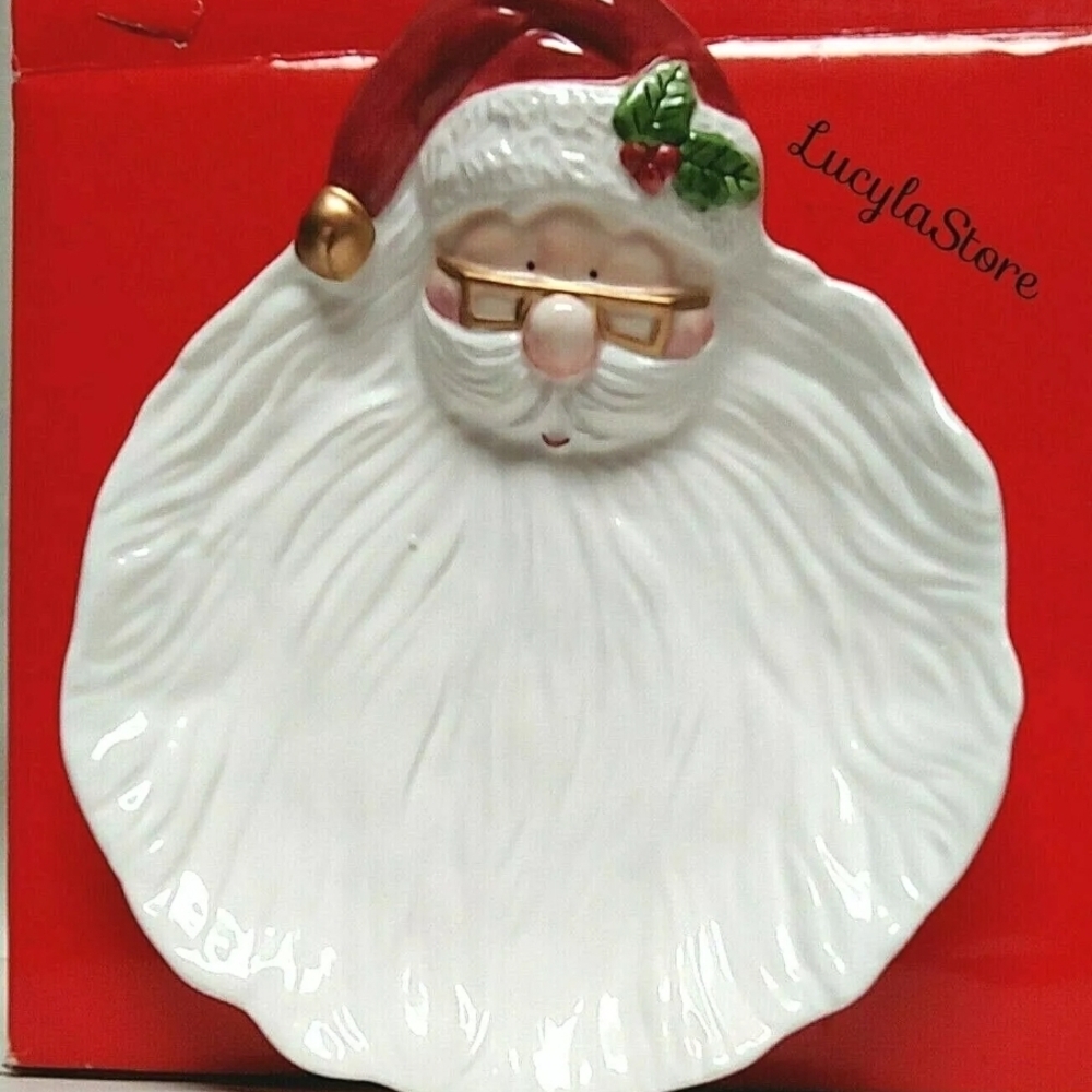 Fitz & Floyd Omnibus Santa face Christmas Decor Serving Plate Canape Platter 10"
